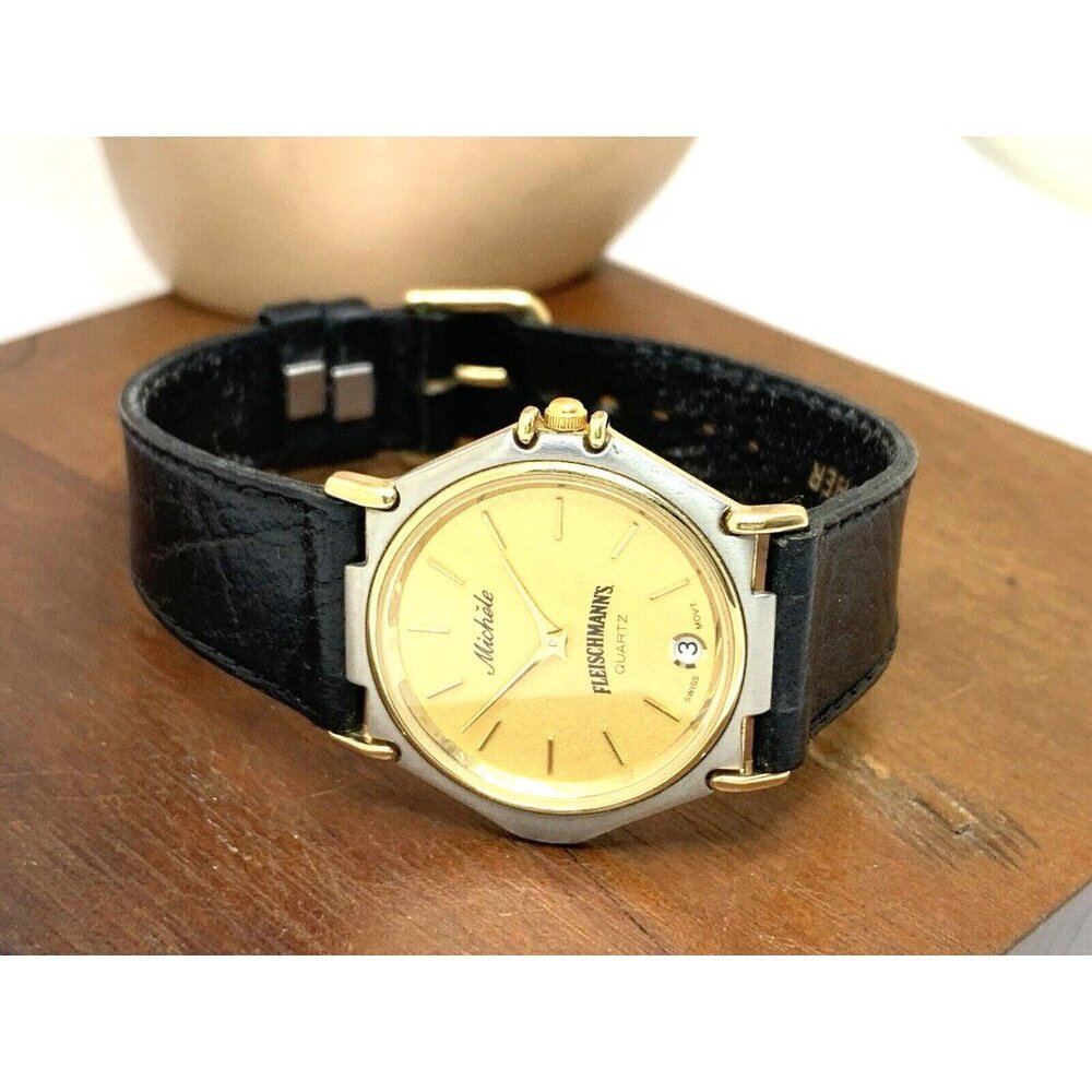 Michele Fleischmann's Womens Watch Swiss Quartz Two Tone Black Leather Band 31mm - Picture 7 of 13